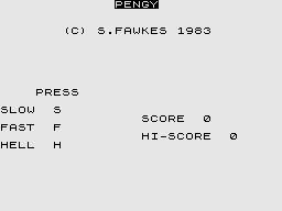 Pengy (ZX81) screenshot: Title Screen.