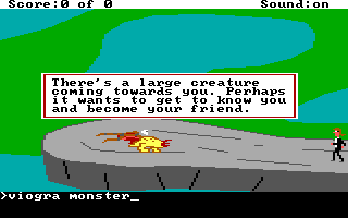 The Sorceror's Appraisal (DOS) screenshot: Forcing the monster to commit suicide.