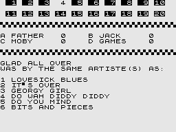 Test Your Knowledge of Pop Music (ZX81) screenshot: Question 4.
