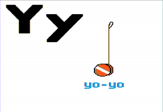 Charlie Brown's ABCs (Apple II) screenshot: Y is for yo-yo