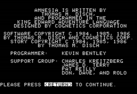 Amnesia (Apple II) screenshot: Title Screen