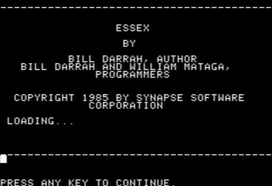 Essex (Apple II) screenshot: Title Screen