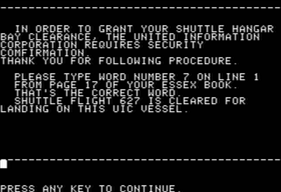Essex (Apple II) screenshot: Copy Protection
