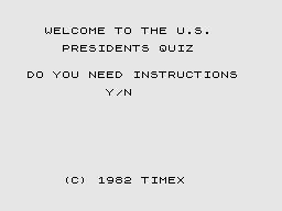 Presidents (ZX81) screenshot: Title Screen.