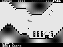 Raider (ZX81) screenshot: Flying into a cavern.