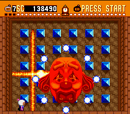 Super Bomberman (SNES) screenshot: After hitting this boss, some energy balls will appear.