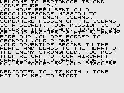 Espionage Island (ZX81) screenshot: Title Screen.