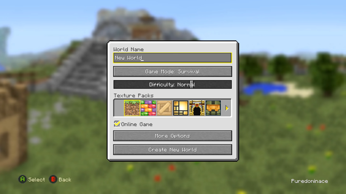 Minecraft (Xbox One) screenshot: Creating the world