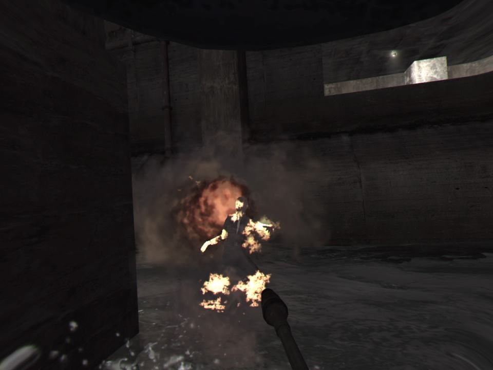 L.A. Noire: The VR Case Files (PlayStation 4) screenshot: Flamethrower is deadly at close range