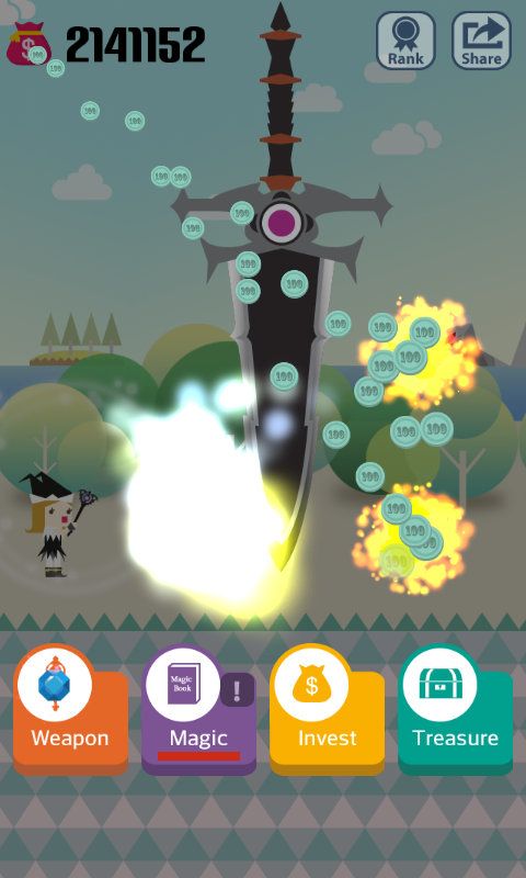 Pocket Wizard: Magic Fantasy! (Android) screenshot: A Big Sword attack is one of the more jarring types of magic.