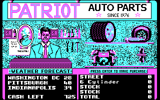 Turbo Out Run (DOS) screenshot: Auto Parts (CGA)
