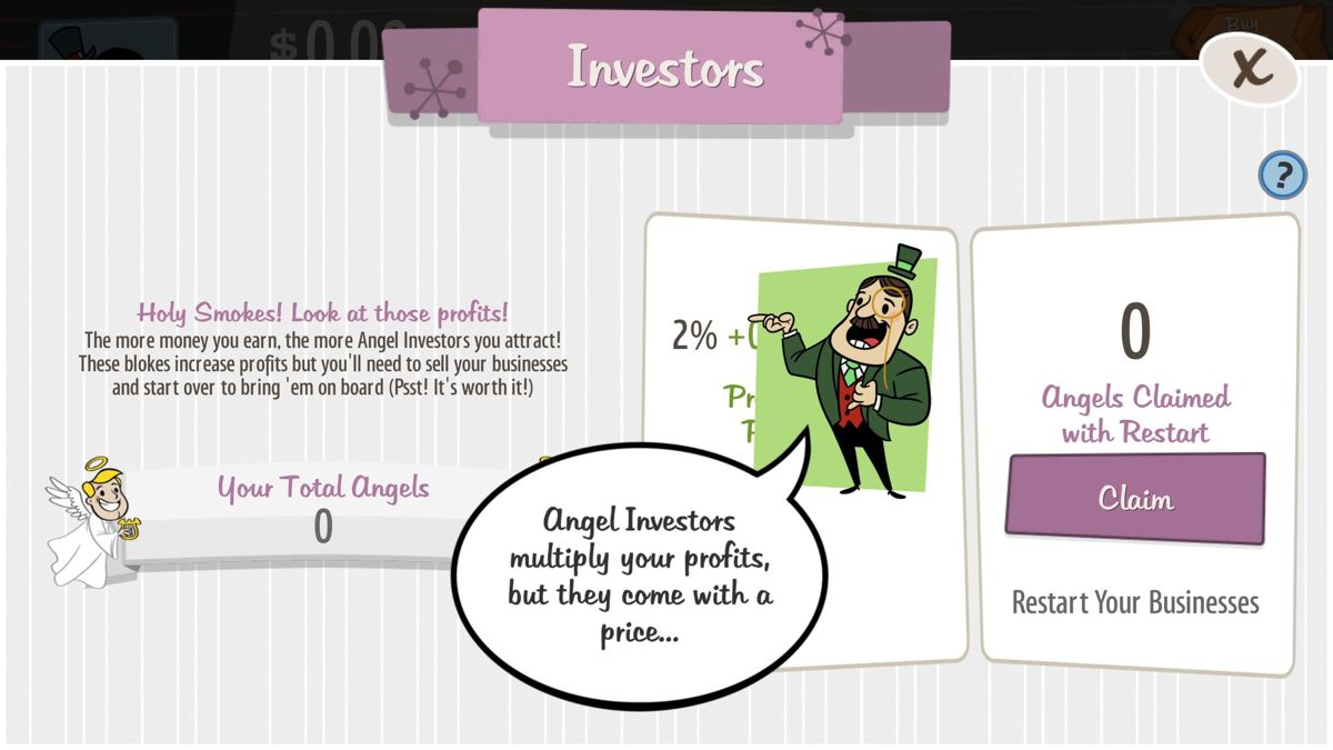 AdVenture Capitalist (Windows) screenshot: Eventually other investors can be attracted