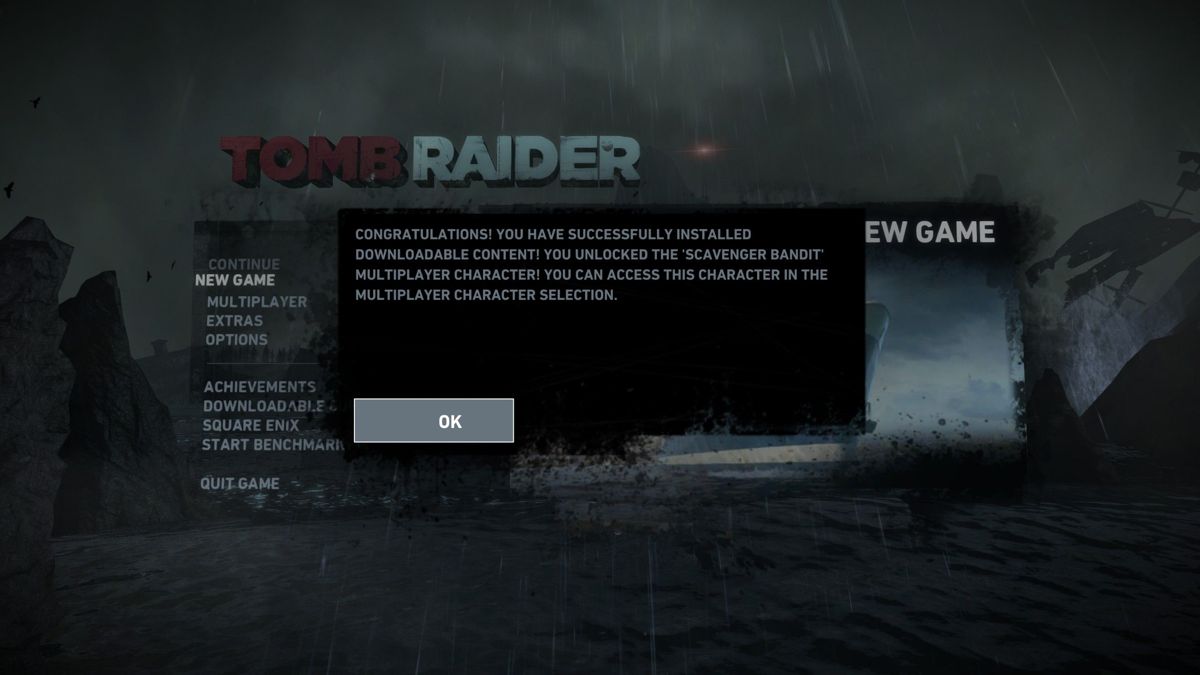 Tomb Raider: Scavenger Bandit (Windows) screenshot: When the game loads it provides confirmation that the downloadable content has been installed