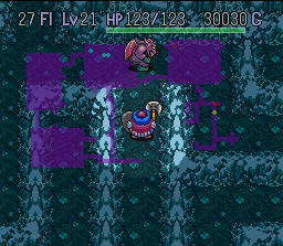 Torneko no Daibōken: Fushigi no Dungeon (SNES) screenshot: In these twisty caverns, one can lose enemies or get lose themselves