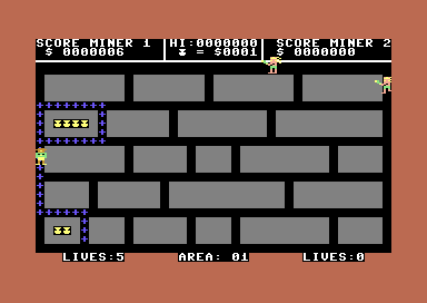 California Goldrush (Commodore 64) screenshot: Discovered six gold pieces so far