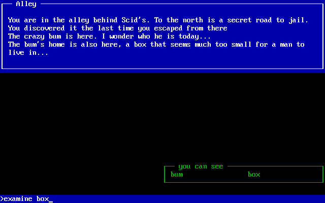 The Punk Allen Trilogy (DOS) screenshot: Alley bum has a box