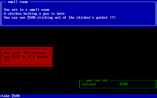 The Punk Allen Trilogy (DOS) screenshot: Stealing the money from chicken