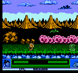 Joe & Mac: Caveman Ninja (NES) screenshot: The Opening moments of the first level. Everything seems to have shrunk from it's SNES counterpart