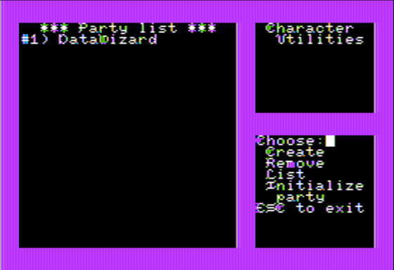 Demon's Winter (Apple II) screenshot: Character Menu