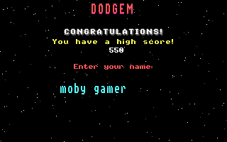 Dodgem (DOS) screenshot: It's not much but it's still a high score