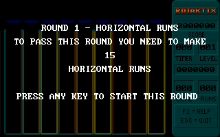 Rotaktix (DOS) screenshot: The start of each round clearly states the objectives the player must achieve