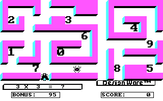 Math Maze (PC Booter) screenshot: Add in the spider for a bit of excitement.