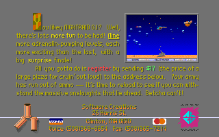 Night Raid (DOS) screenshot: This is the first of two nag screens from the shareware version