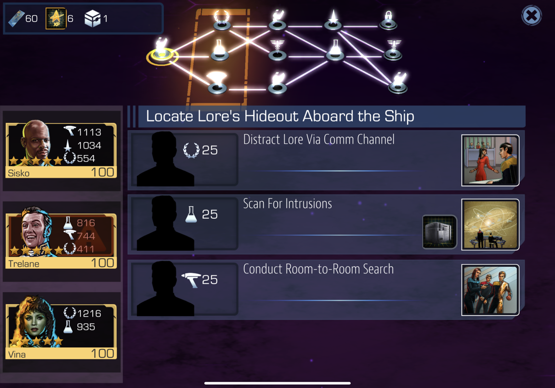 Star Trek: Timelines (iPad) screenshot: Solving a story mission node