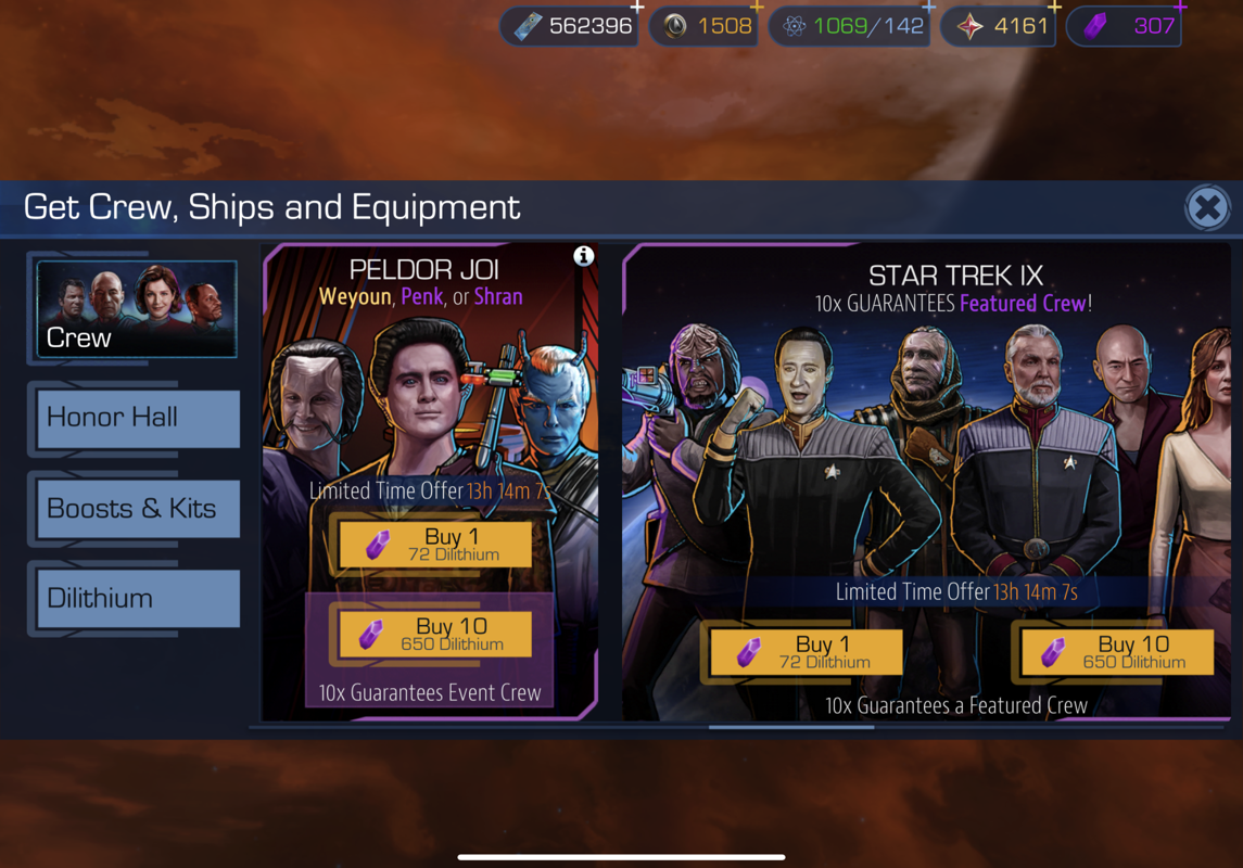 Star Trek: Timelines (iPad) screenshot: The time portal card packs