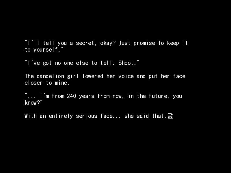 The Dandelion Girl: Don't You Remember Me? (Windows) screenshot: Sometimes the game just puts text against a black background