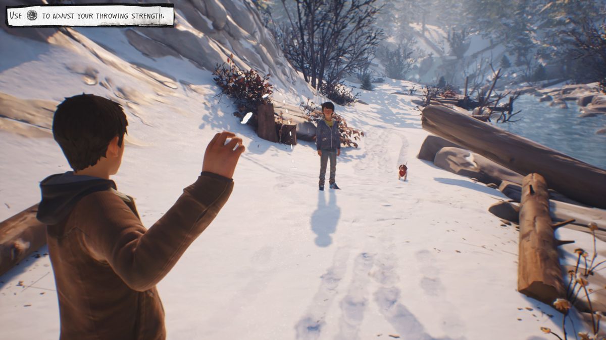 Life Is Strange 2: Episode 2 (PlayStation 4) screenshot: Throwing snowballs for Daniel to catch them in the air