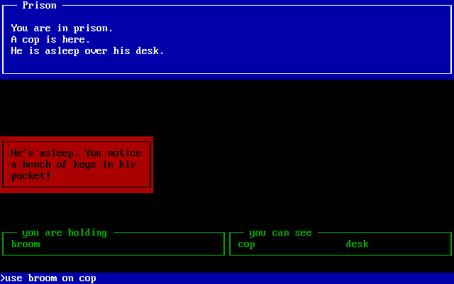 The Punk Allen Trilogy (DOS) screenshot: Trying to get keys from the sleeping cop