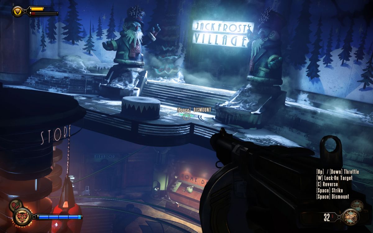 BioShock Infinite: Burial at Sea - Episode One (Windows) screenshot: Using the Air Grabber, it is similar to the Sky Hook in the original game.