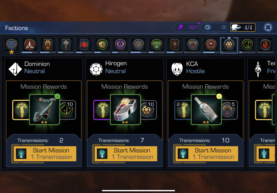 Star Trek: Timelines (iPad) screenshot: Shuttle faction missions