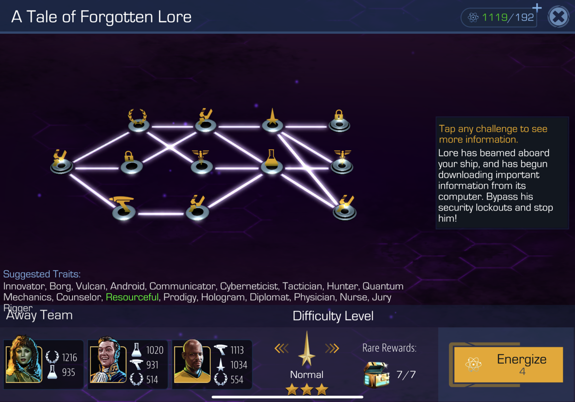 Star Trek: Timelines (iPad) screenshot: The story mission screen