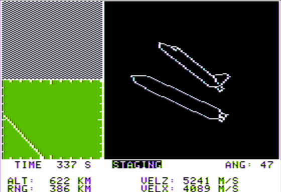 Rendezvous: A Space Shuttle Flight Simulation (Apple II) screenshot: Staging