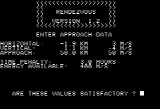 Rendezvous: A Space Shuttle Flight Simulation (Apple II) screenshot: Approaching Station Plan