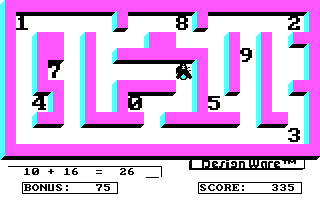 Math Maze (PC Booter) screenshot: Pick up the digits to key in the solution.