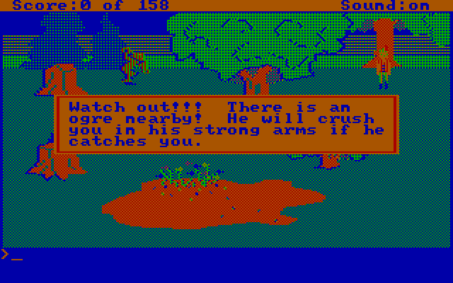 King's Quest (DOS) screenshot: watch out for the ogre - CGA
