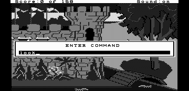 King's Quest (DOS) screenshot: Entering a command. (Hercules graphics)