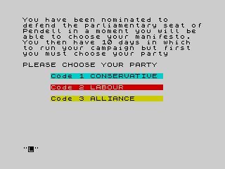 Election (ZX Spectrum) screenshot: Choose your side.