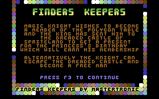 Finders Keepers (Commodore 64) screenshot: Instructions