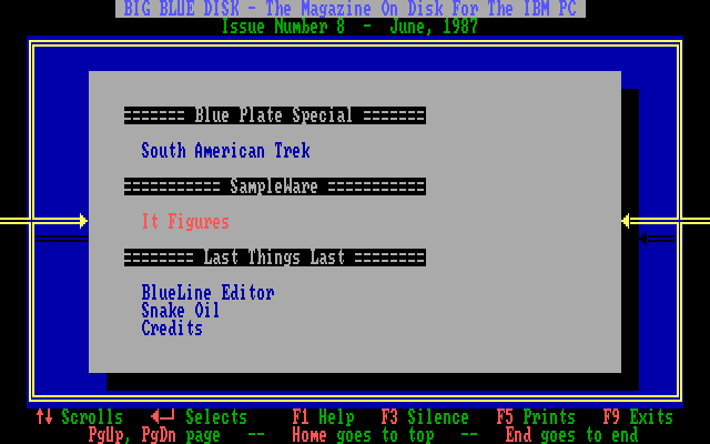 Big Blue Disk #8 (DOS) screenshot: Main menu 4