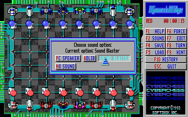 Cyberchess (DOS) screenshot: This shows the supported sound card options