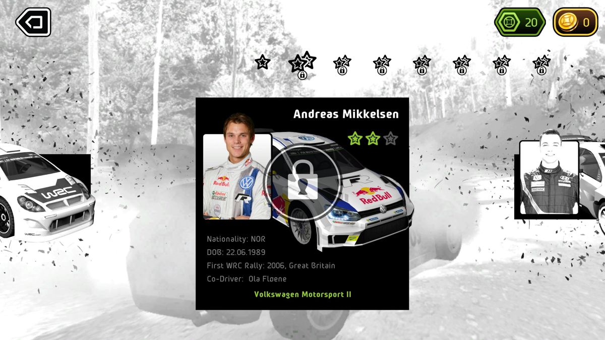 WRC FIA World Rally Championship: The Official Game (Android) screenshot: Driver selection