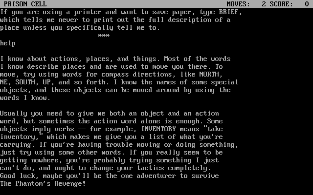 The Phantom's Revenge (DOS) screenshot: Help
