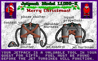 Jetpack: Christmas Special (DOS) screenshot: One of the game's help screens. It shows Santa which is a nice touch