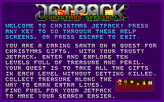 Jetpack: Christmas Special (DOS) screenshot: This is the game's title screen. It displays as soon as the game loads