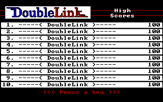 DoubleLink (DOS) screenshot: The game's high score screen
