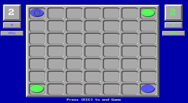 Dots (DOS) screenshot: Once names have been entered the game begins. This is a two player game